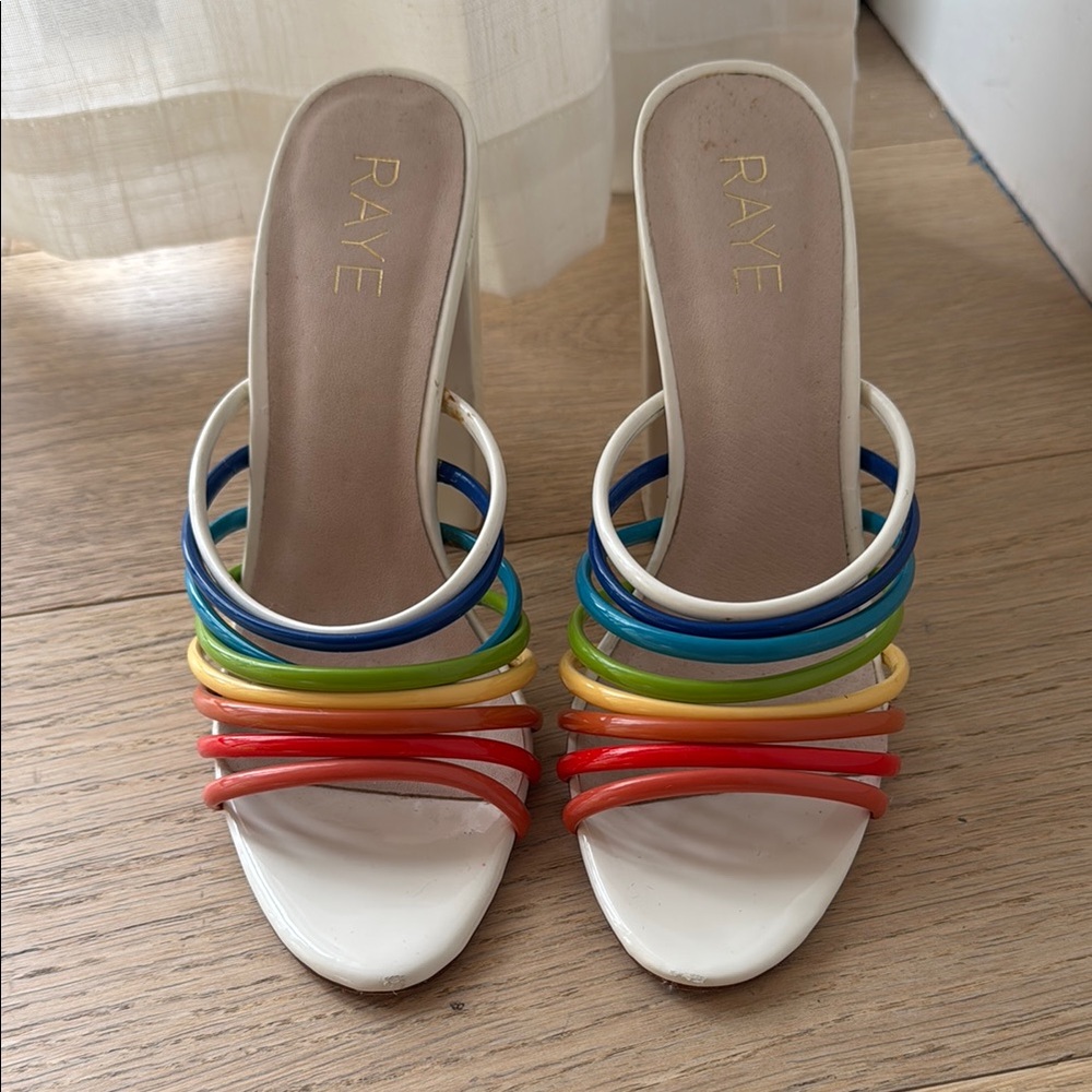 RAYE Red and Blue Heels Vibrant Strappy Design